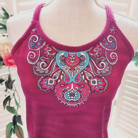 ATHLETA PAISLEY PINK/PURPLE TANK WITH BRALET SIZE MED - Picture 2 of 8